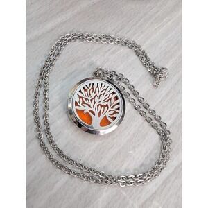 Locket Necklace Tree Of Life Diffuser Aromatherapy Pendant Chain Silver Tone 24"